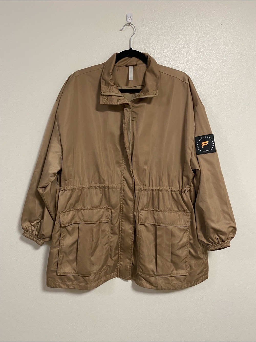 Fabletics Jacket Women Size Large Tan Satin Utility Parka Jacket Gorpcore